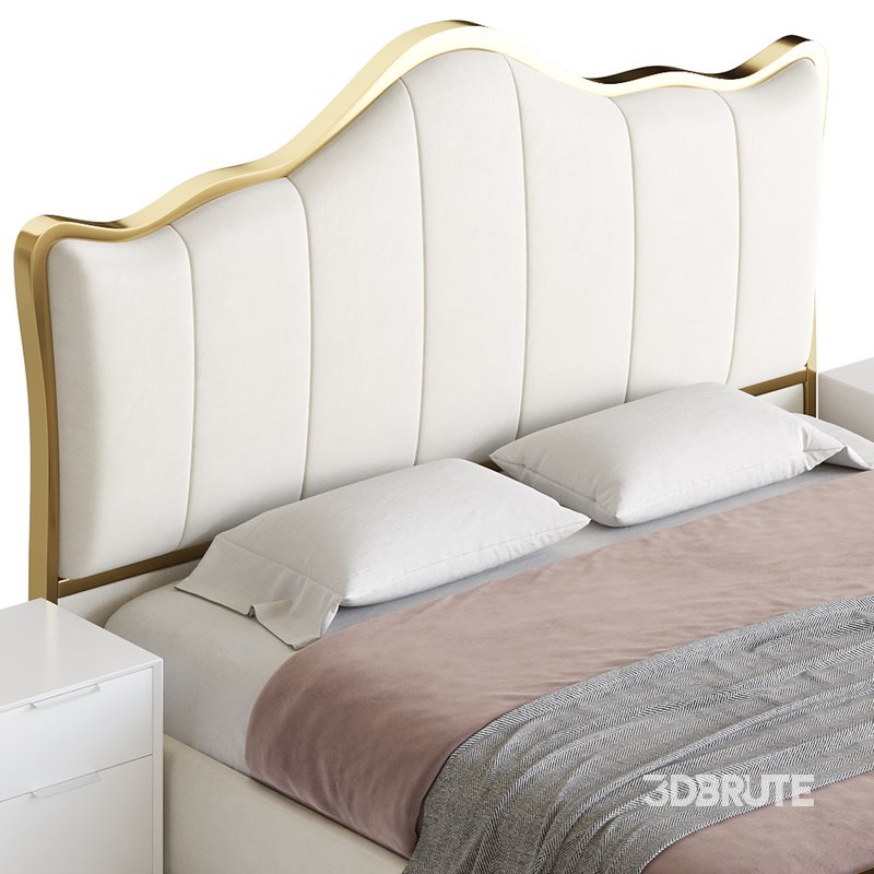 White Upholstered Bed with Headboard Image 15