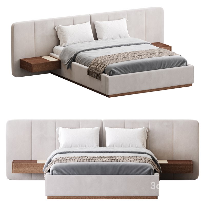 American Queen Size Bed Offered in Velvet with Floating Nightstands Image 15