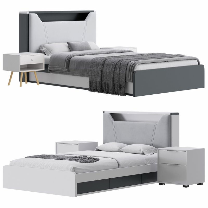 Gray Faux Leather Upholstered Bed Image 1