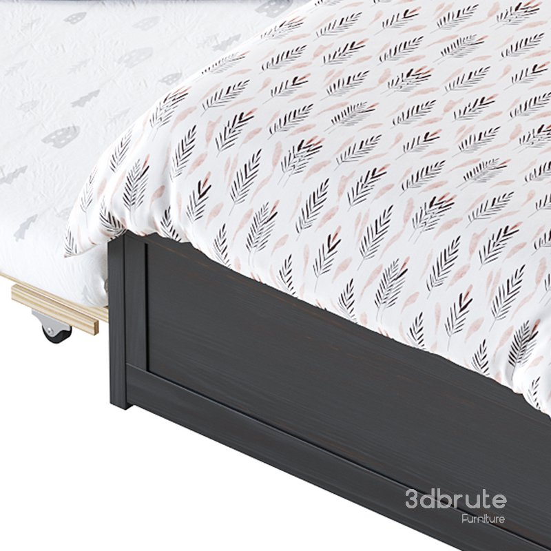 Twin Size Platform Bed Wood Bed Frame with Trundle Image 16