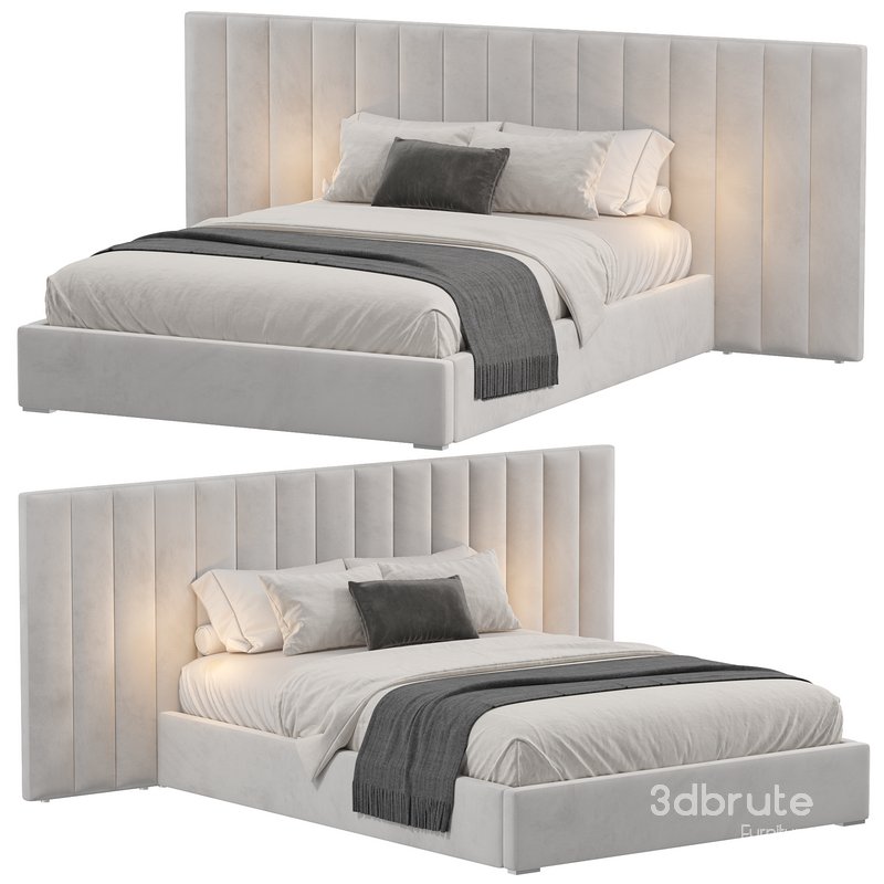 Pablo Cream Velvet Queen Bed Image 1