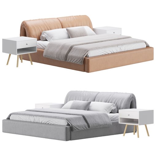 Brown Genuine Leather Upholstered Headboard Queen Size Modern Bed