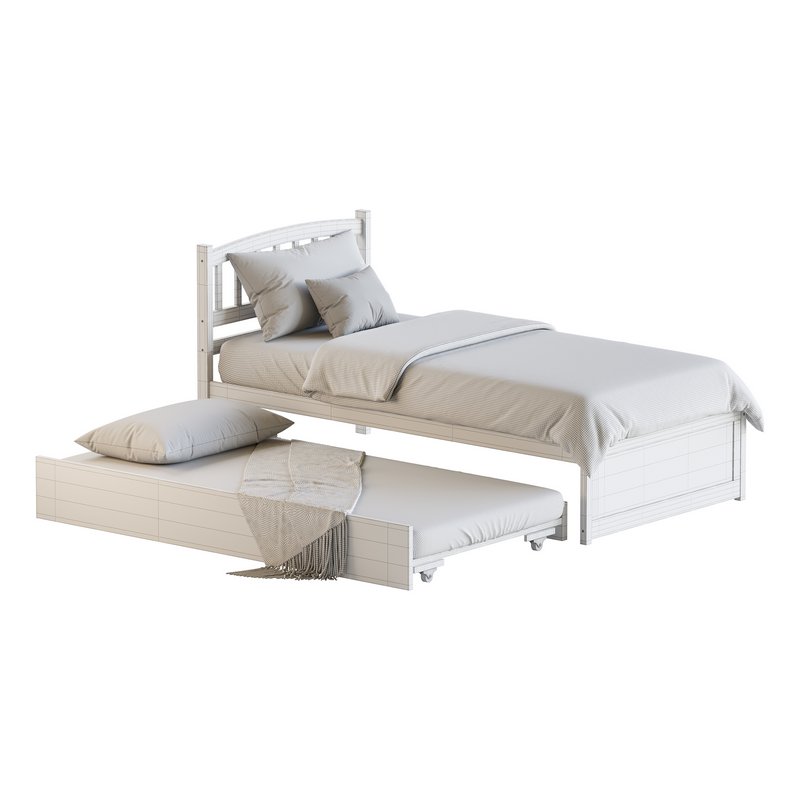 Twin Size Platform Bed Wood Bed Frame with Trundle Image 18