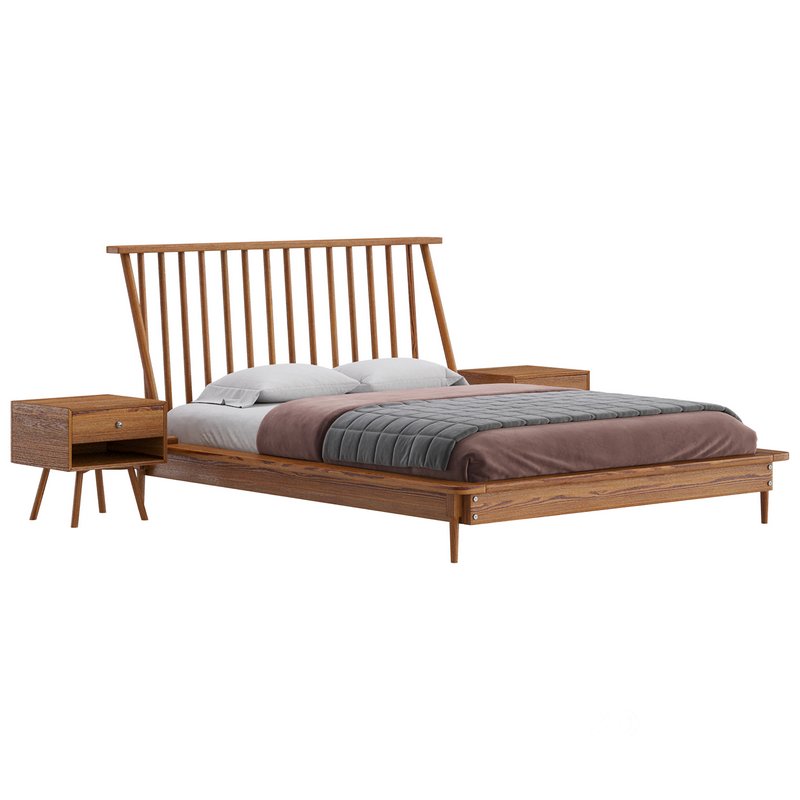 Walker Edison Modern Boho Queen Size Solid Wood Platform bed Image 2