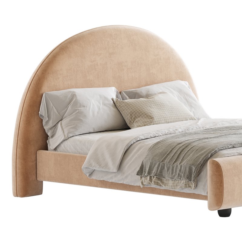 Desirae Flannelette Round Shaped Headboard Bed Frame King Image 2