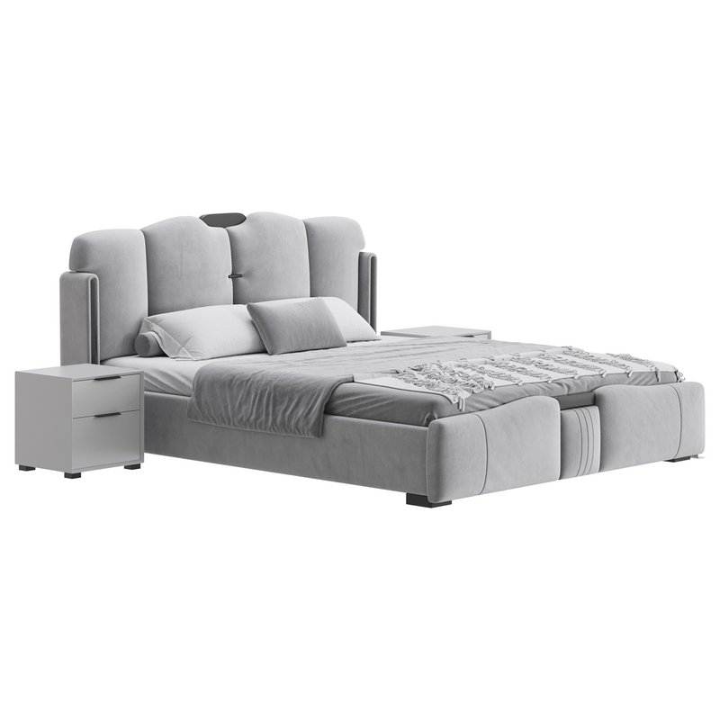 Modern Wingback Upholstered Headboard Bed Image 2