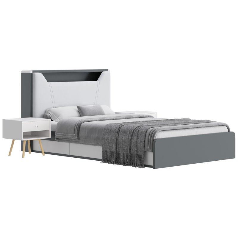 Gray Faux Leather Upholstered Bed Image 2