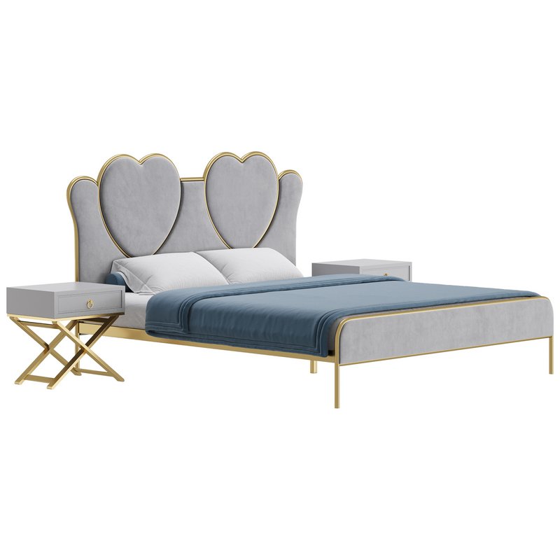 Glam Upholstered Headboard Bed Image 2