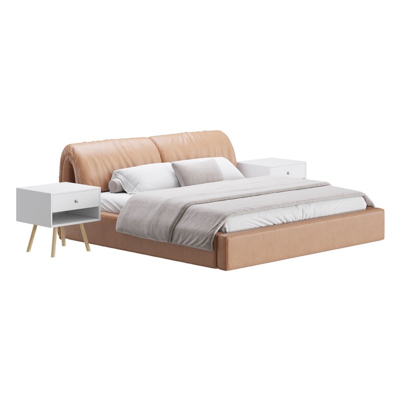 Brown Genuine Leather Upholstered Headboard Queen Size Modern Bed Image 6