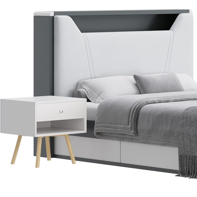 Gray Faux Leather Upholstered Bed Image 3