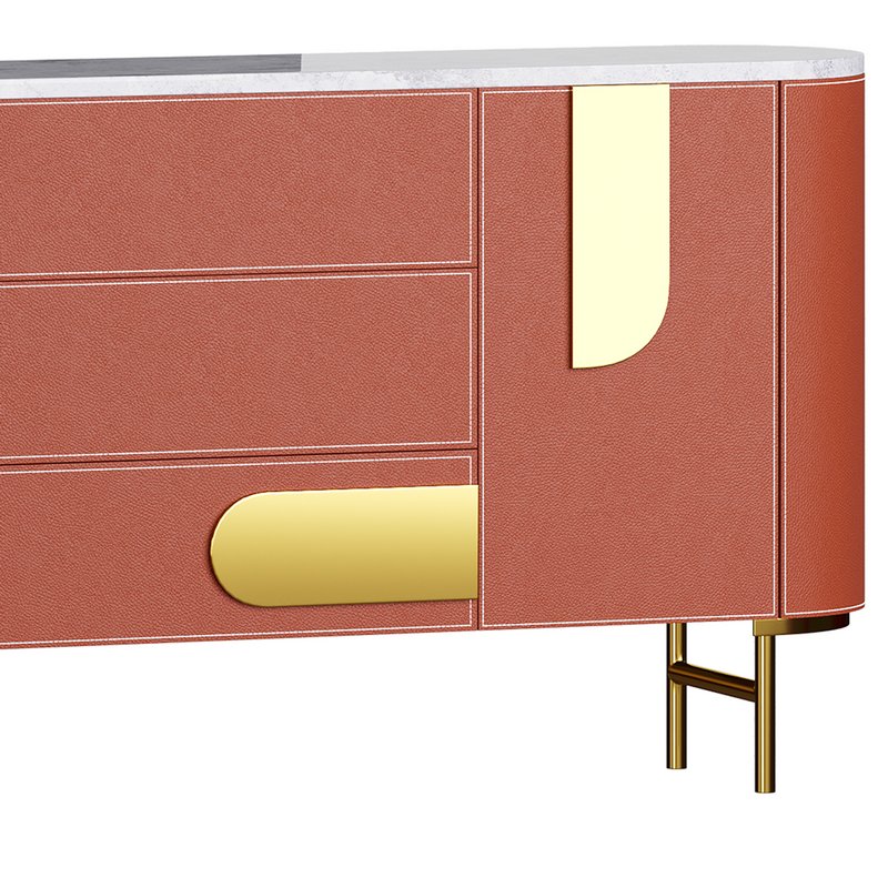 Modern Metal Sideboard Credenza with Three Drawers Narrow Size Image 3