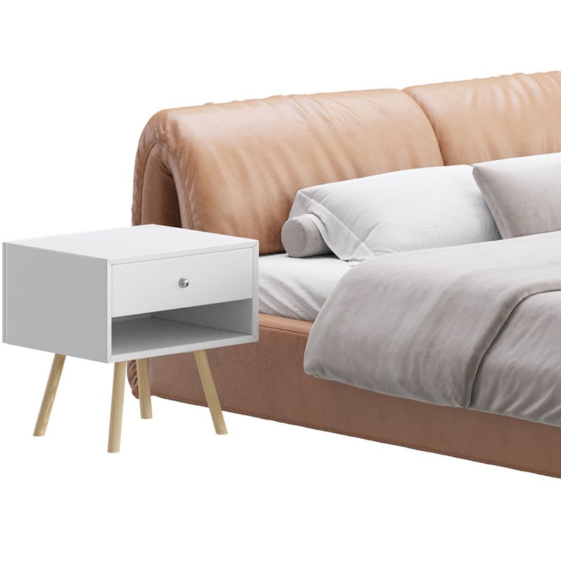 Brown Genuine Leather Upholstered Headboard Queen Size Modern Bed Image 7