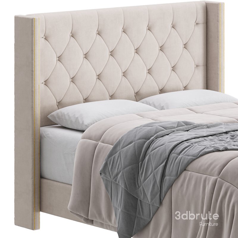 Fabric Low Profile Double Bed Frame with Nail Snaps Image 4