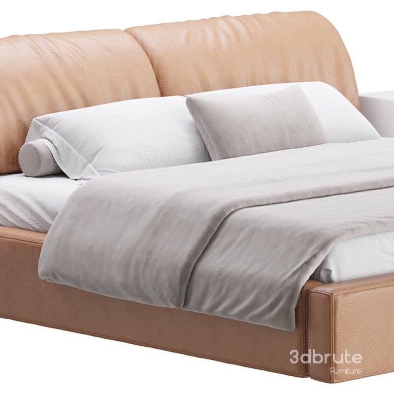 Brown Genuine Leather Upholstered Headboard Queen Size Modern Bed Image 8