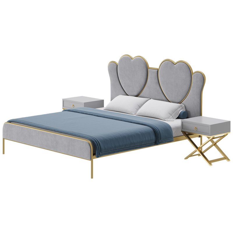 Glam Upholstered Headboard Bed Image 5