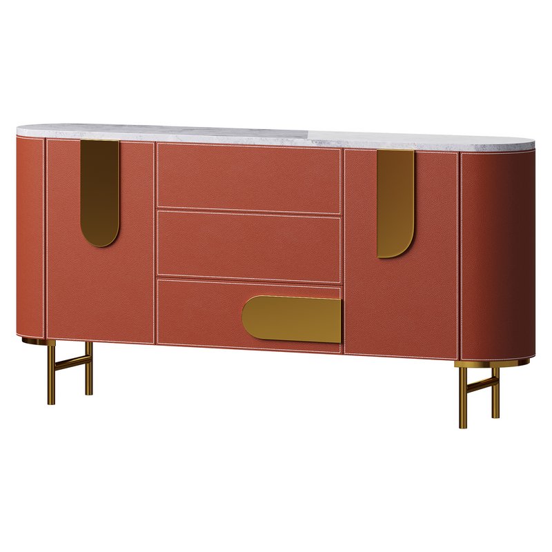 Modern Metal Sideboard Credenza with Three Drawers Narrow Size Image 6