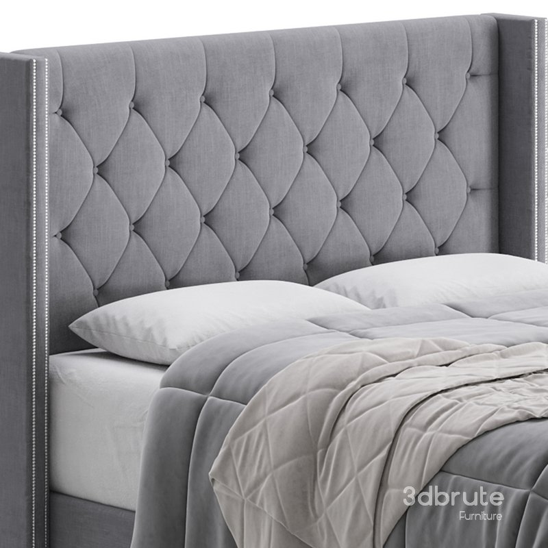 Fabric Low Profile Double Bed Frame with Nail Snaps Image 8