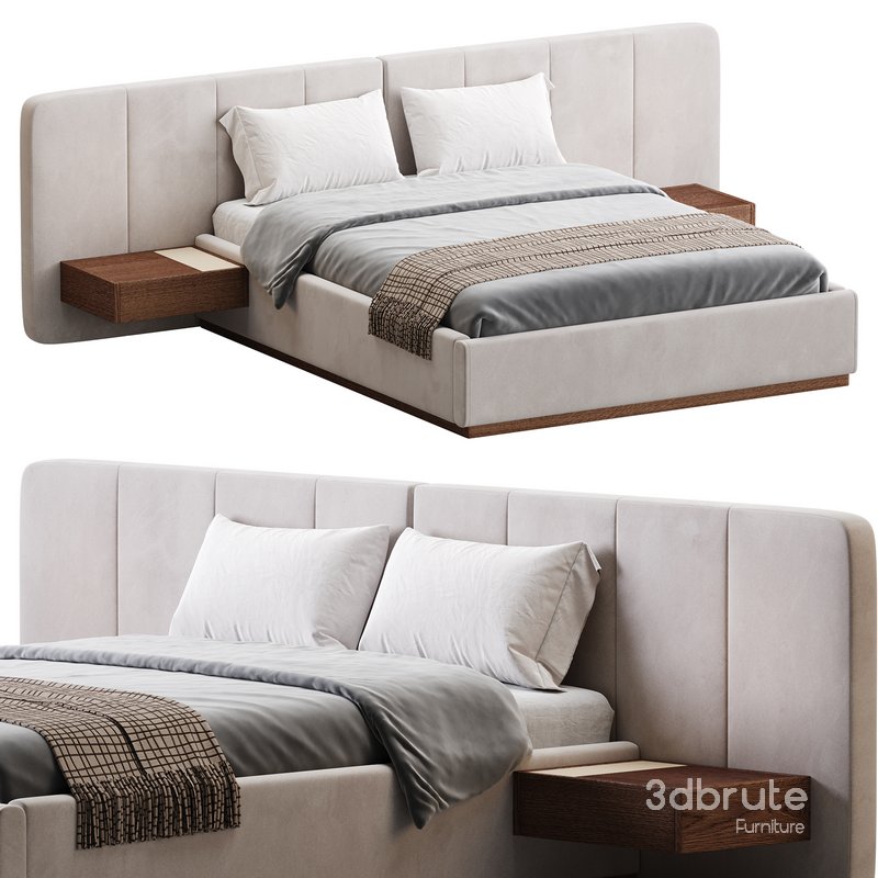 American Queen Size Bed Offered in Velvet with Floating Nightstands Image 1