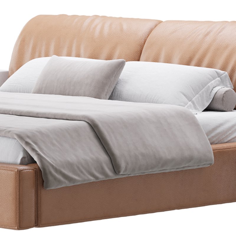 Brown Genuine Leather Upholstered Headboard Queen Size Modern Bed Image 2