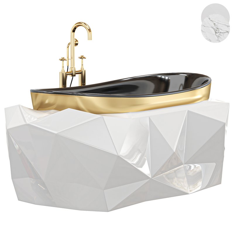 Diamond Bathtub White, White Marble Image 1