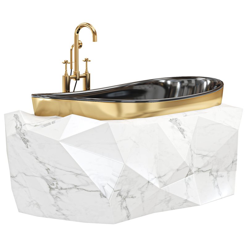 Diamond Bathtub White, White Marble Image 2