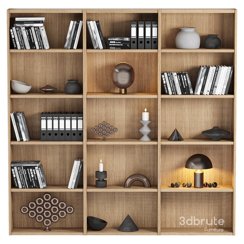 Bookcase and minimal wood with decor 01 Image 2