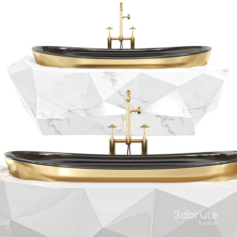 Diamond Bathtub White, White Marble Image 3