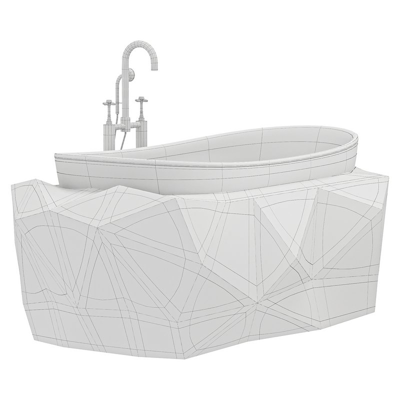 Diamond Bathtub White, White Marble Image 4
