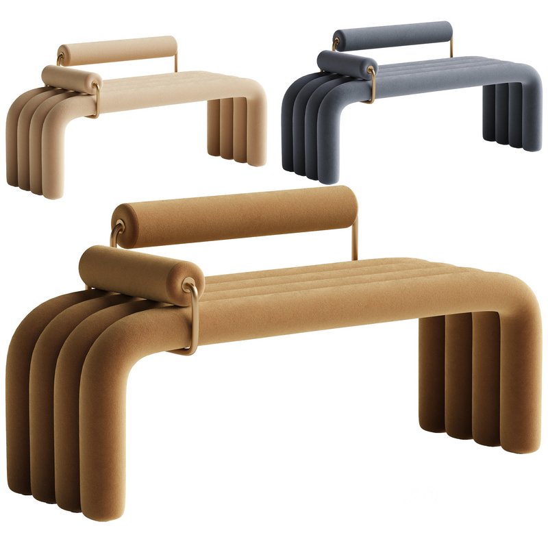 Modern Brown Line Tufted Bench Velvet Image 1