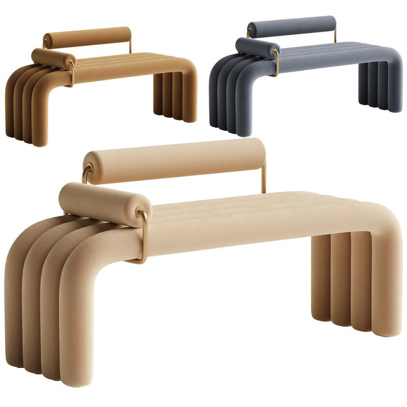 Modern Brown Line Tufted Bench Velvet Image 2