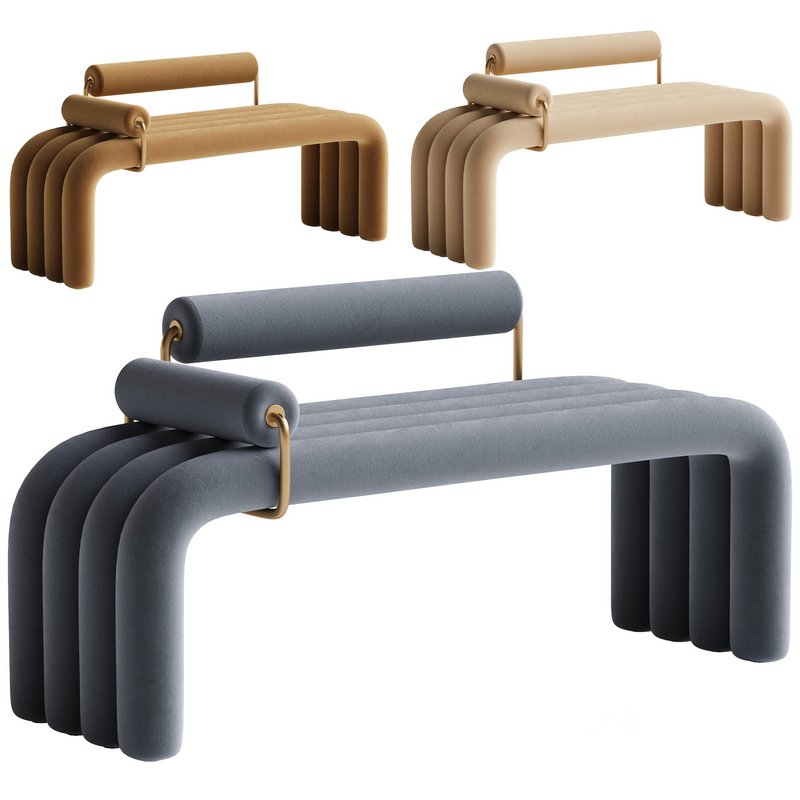 Modern Brown Line Tufted Bench Velvet Image 3