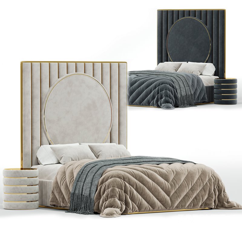 High End Velvet Modern Bed Image 1