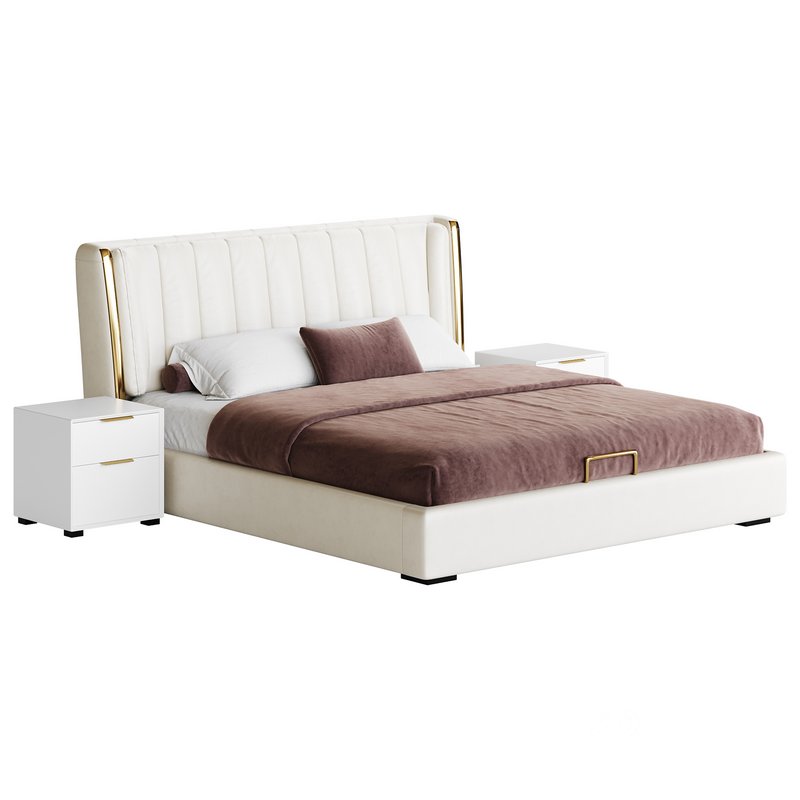 Beige Upholstered Wingback Modern bed I Image 14