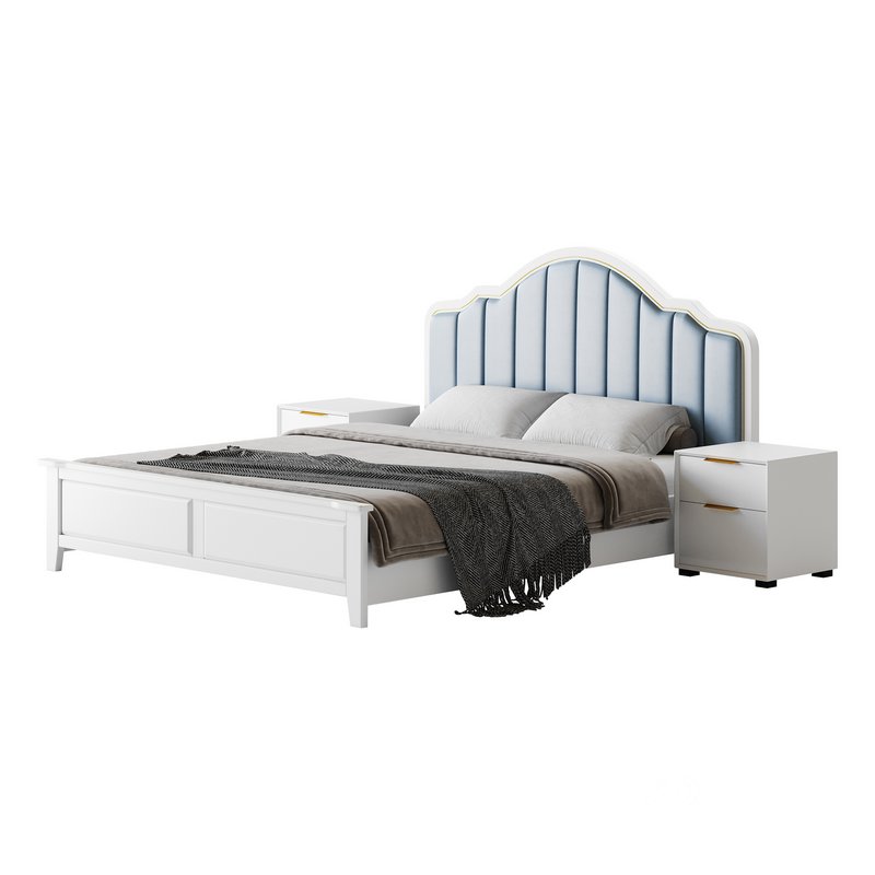 Blue Wood Upholstered Headboard Bed Image 14