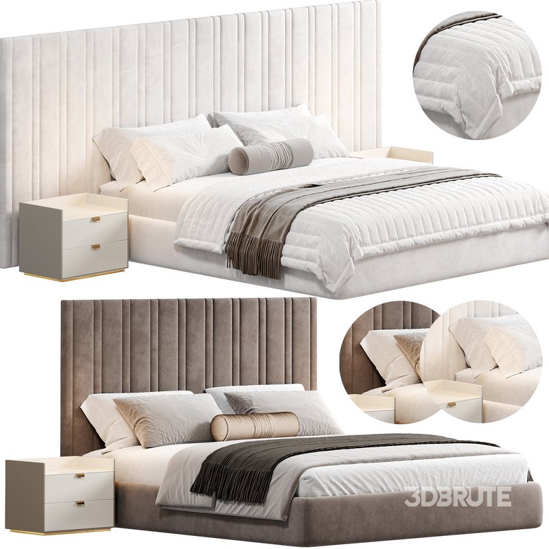 Isabella Wide Headboard Panel Stripe Bed Image 1