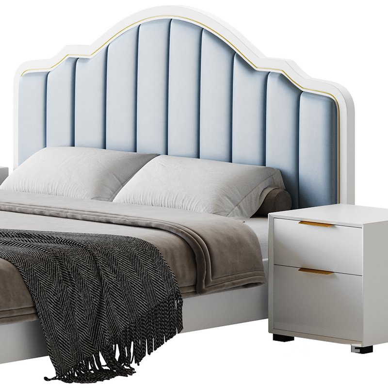 Blue Wood Upholstered Headboard Bed Image 15