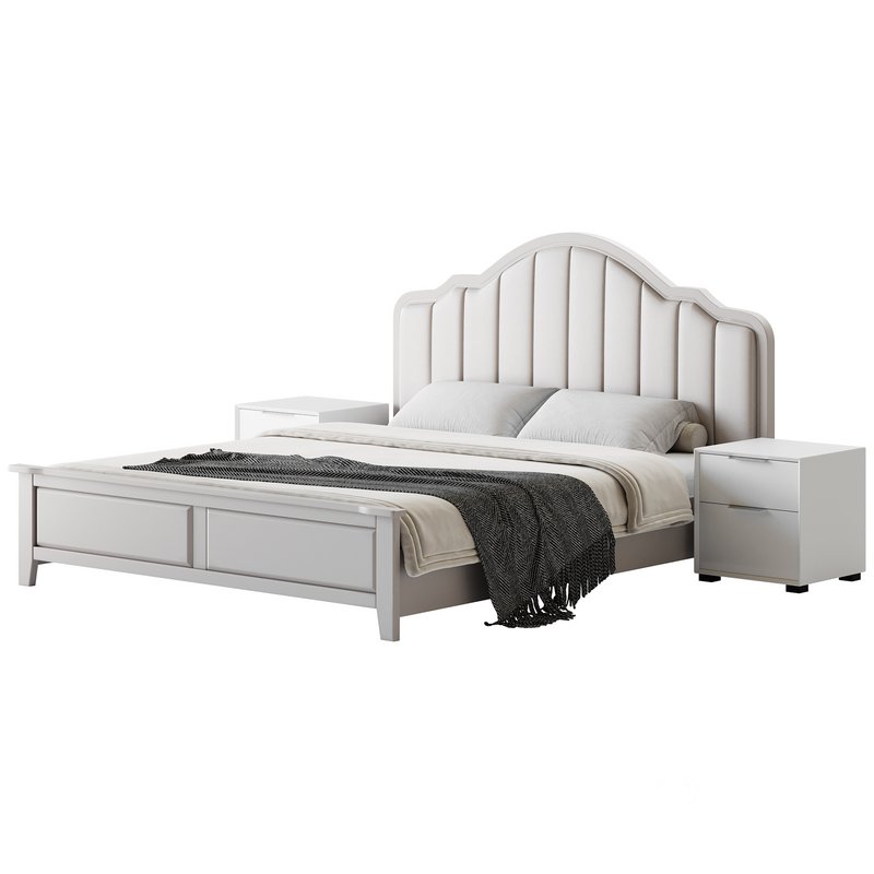 Blue Wood Upholstered Headboard Bed Image 17