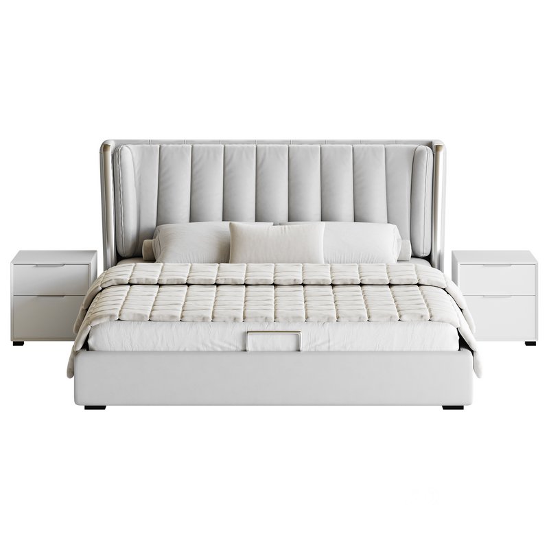 Beige Upholstered Wingback Modern bed I Image 17