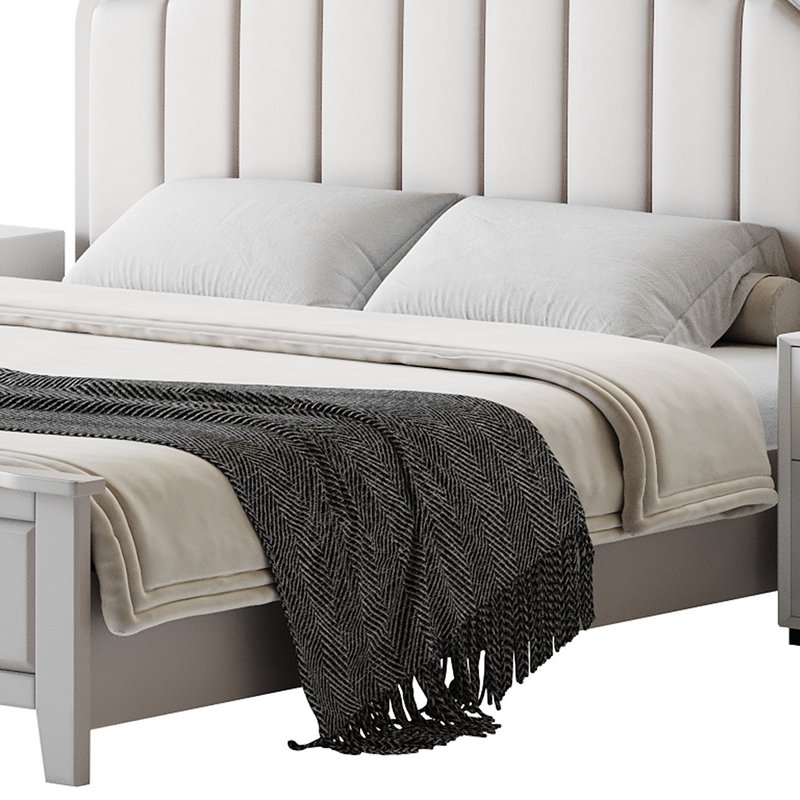 Blue Wood Upholstered Headboard Bed Image 18