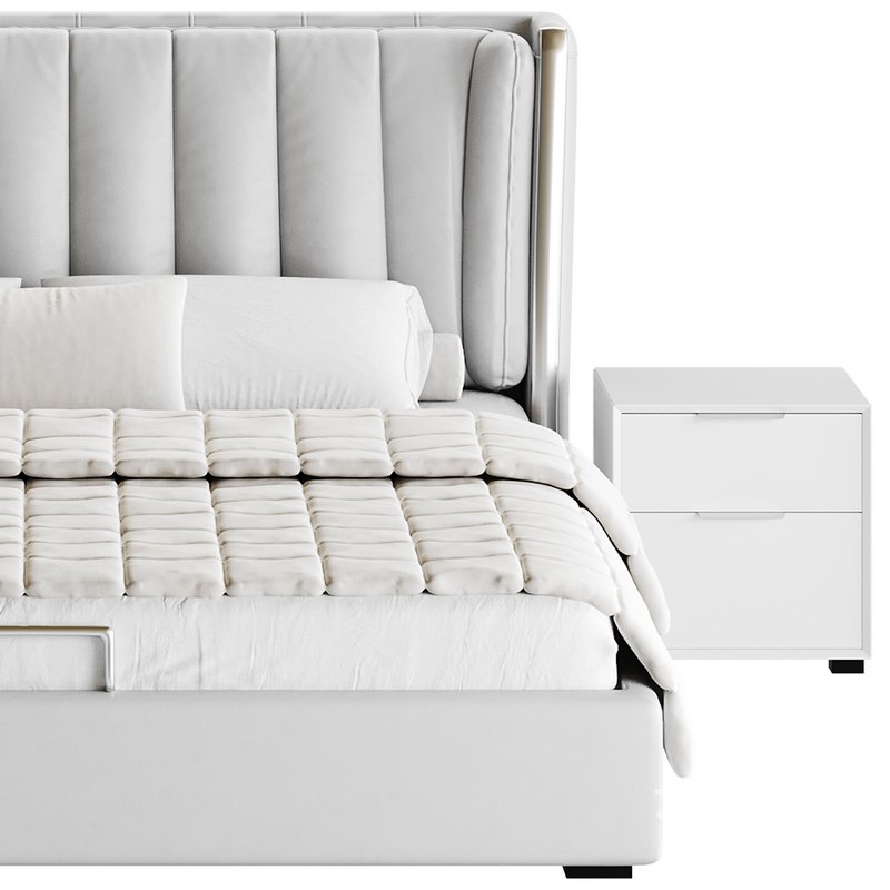 Beige Upholstered Wingback Modern bed I Image 18