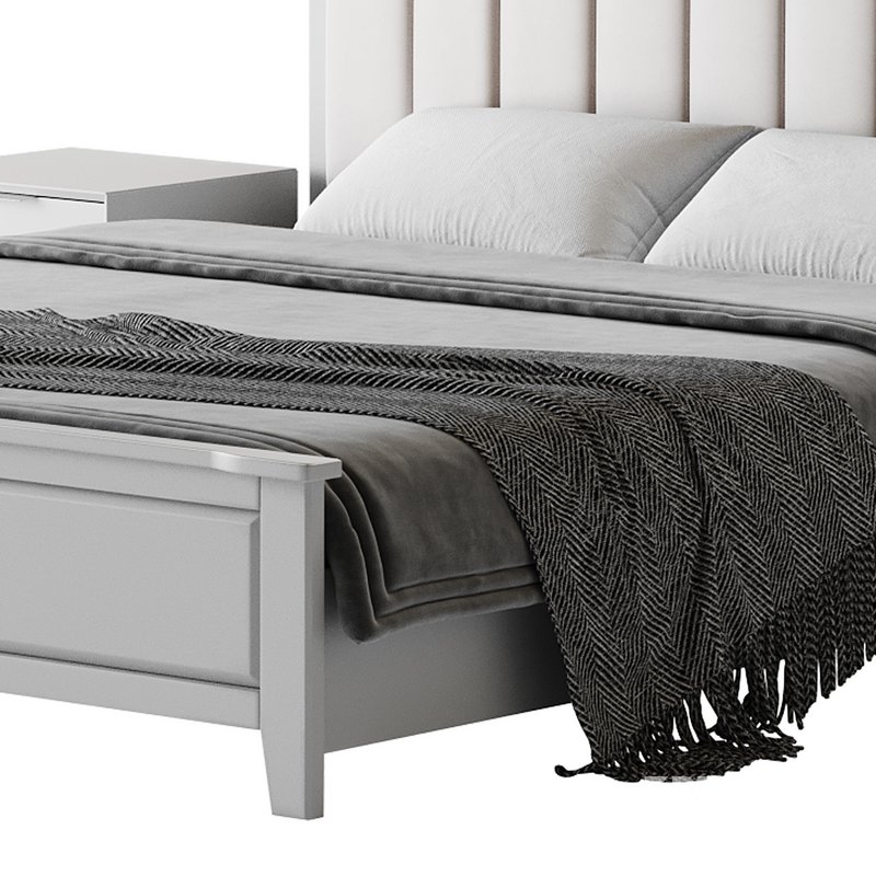 Blue Wood Upholstered Headboard Bed Image 19