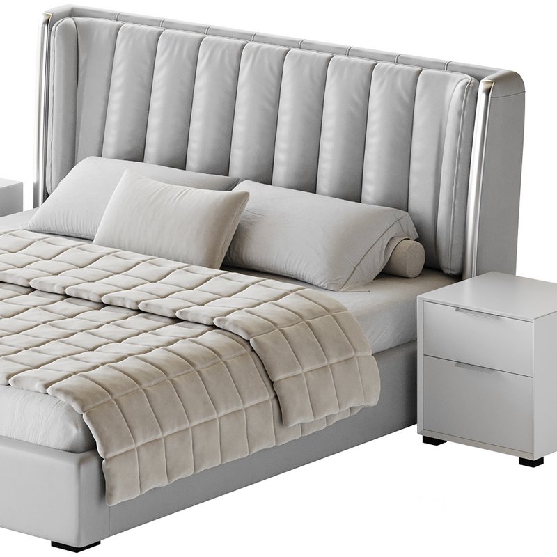 Beige Upholstered Wingback Modern bed I Image 20