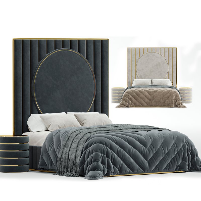 High End Velvet Modern Bed Image 2