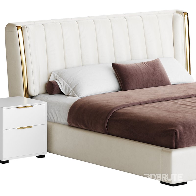 Beige Upholstered Wingback Modern bed I Image 3
