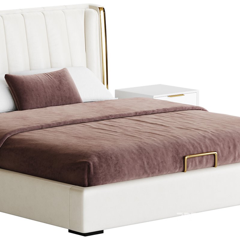 Beige Upholstered Wingback Modern bed I Image 4