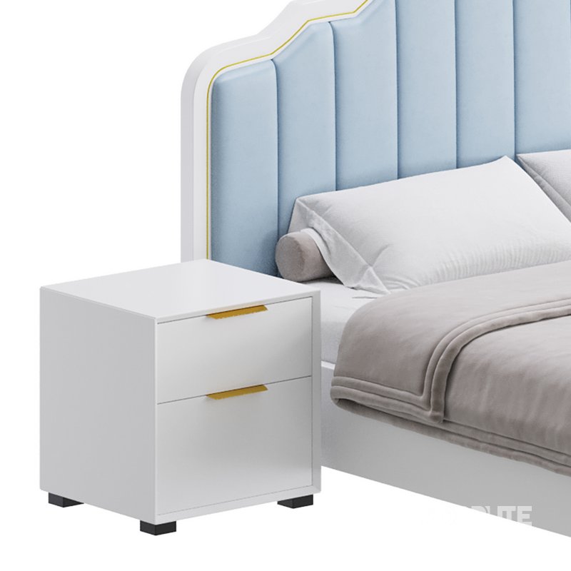 Blue Wood Upholstered Headboard Bed Image 4