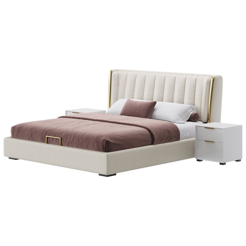 Beige Upholstered Wingback Modern bed I Image 5
