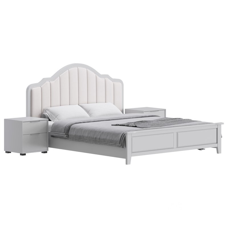 Blue Wood Upholstered Headboard Bed Image 7