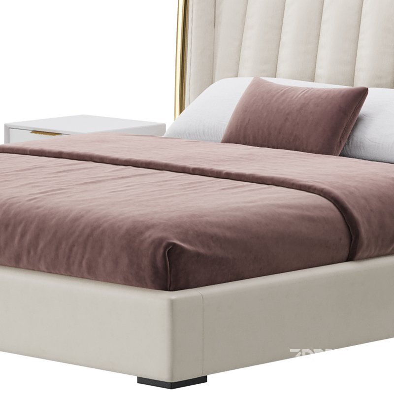 Beige Upholstered Wingback Modern bed I Image 7