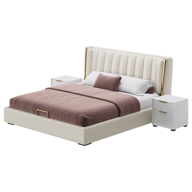 Beige Upholstered Wingback Modern bed I Image 8
